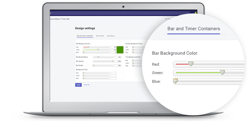 Design settings of Countdown timer bar