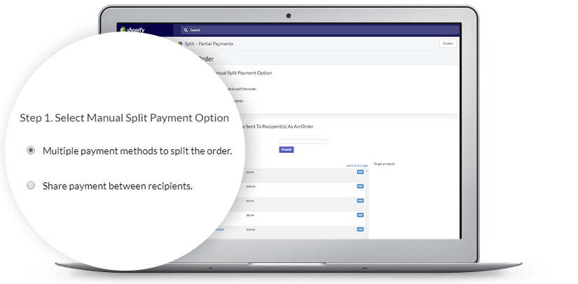 Choosing a split payment option