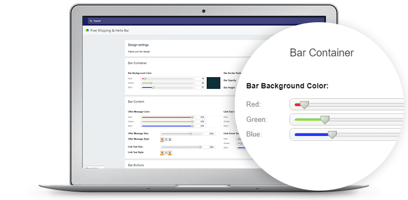 Design Settings of the Free Shipping & Hello Bar