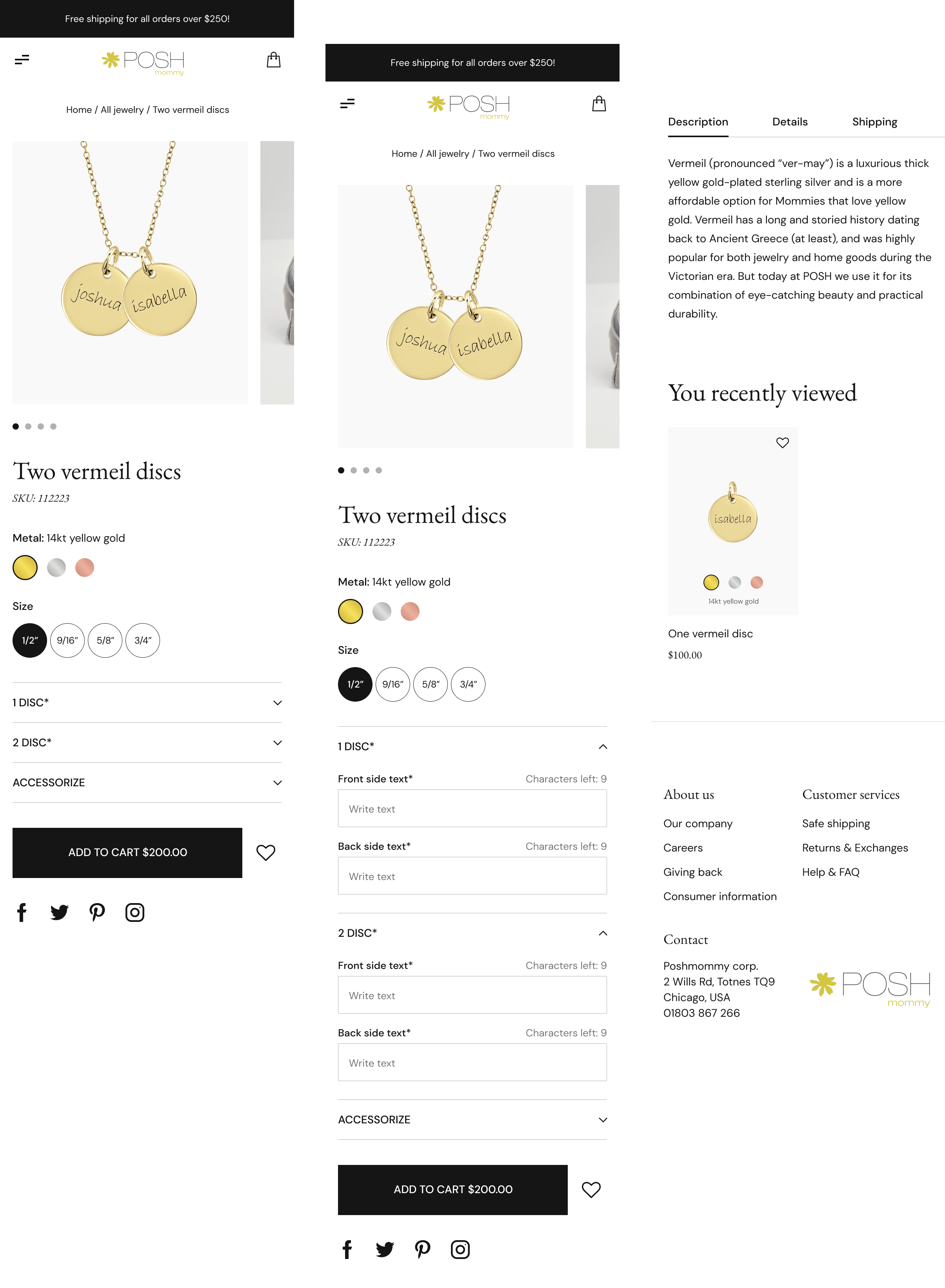 Mobile version of Product page layout