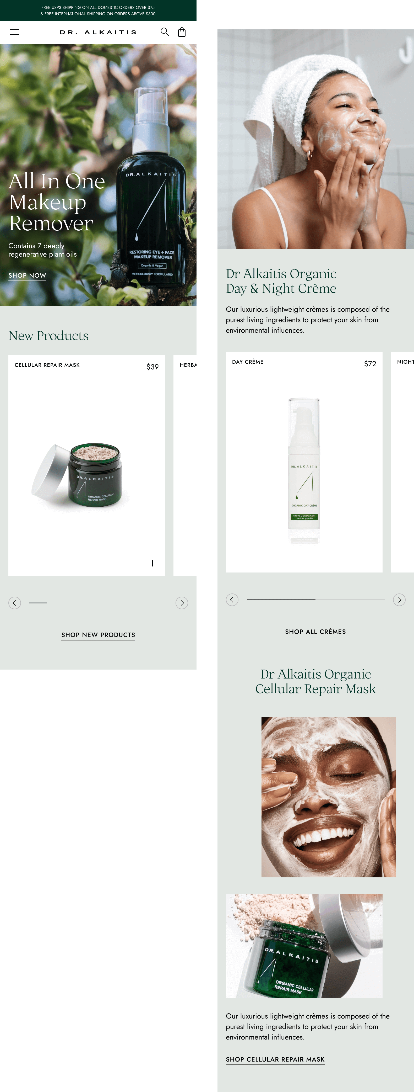Mobile version of layouts: featured products, featured collection.