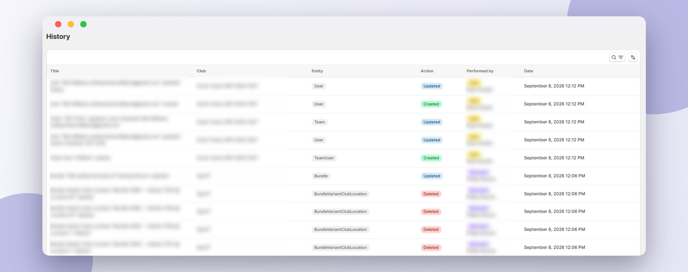 Soccer Post Team Portal activity log
